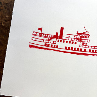 Hand Block Printed "Casco Bay Ferry" Print