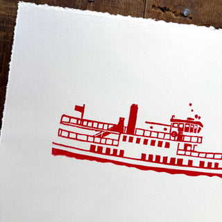 Hand Block Printed "Casco Bay Ferry" Print