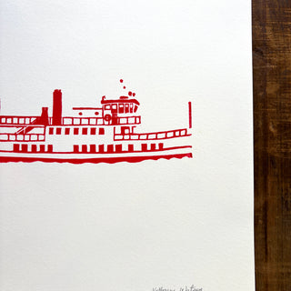 Hand Block Printed "Casco Bay Ferry" Print
