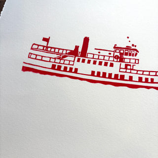Hand Block Printed "Casco Bay Ferry" Print
