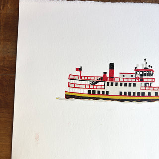 SECONDS: Hand Block Printed "Casco Bay Ferry" Reduction Print No. 1