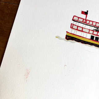SECONDS: Hand Block Printed "Casco Bay Ferry" Reduction Print No. 1