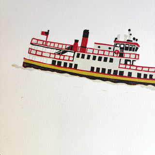 SECONDS: Hand Block Printed "Casco Bay Ferry" Reduction Print No. 1