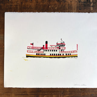 SECONDS: Hand Block Printed "Casco Bay Ferry" Reduction Print No. 2