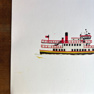 SECONDS: Hand Block Printed "Casco Bay Ferry" Reduction Print No. 2