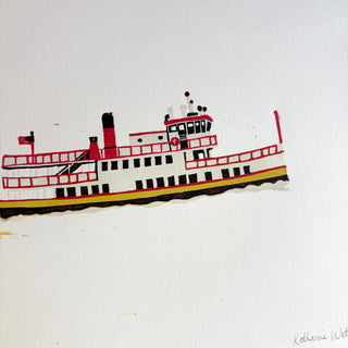 SECONDS: Hand Block Printed "Casco Bay Ferry" Reduction Print No. 2