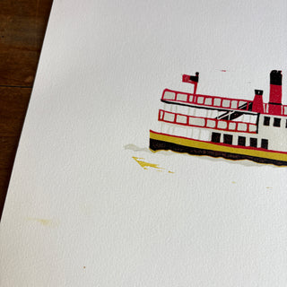 SECONDS: Hand Block Printed "Casco Bay Ferry" Reduction Print No. 2