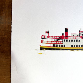 SECONDS: Hand Block Printed "Casco Bay Ferry" Reduction Print No. 3