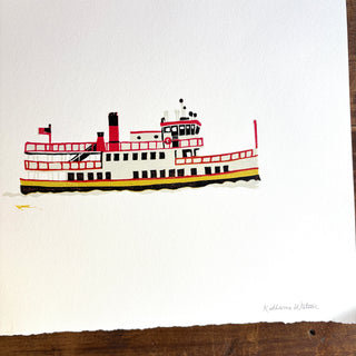 SECONDS: Hand Block Printed "Casco Bay Ferry" Reduction Print No. 3