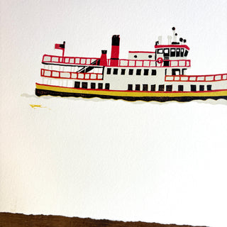 SECONDS: Hand Block Printed "Casco Bay Ferry" Reduction Print No. 3