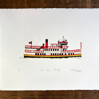 SECONDS: Hand Block Printed "Casco Bay Ferry" Reduction Print No. 4