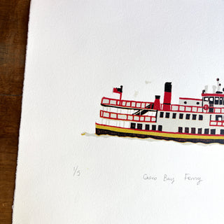 SECONDS: Hand Block Printed "Casco Bay Ferry" Reduction Print No. 4