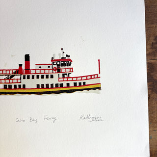 SECONDS: Hand Block Printed "Casco Bay Ferry" Reduction Print No. 4
