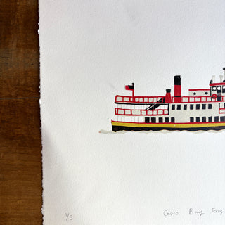 SECONDS: Hand Block Printed "Casco Bay Ferry" Reduction Print No. 5