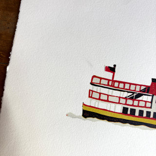 SECONDS: Hand Block Printed "Casco Bay Ferry" Reduction Print No. 5