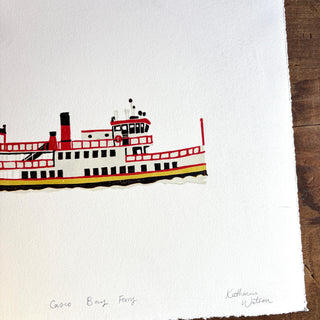 SECONDS: Hand Block Printed "Casco Bay Ferry" Reduction Print No. 5