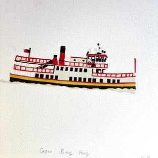 SECONDS: Hand Block Printed "Casco Bay Ferry" Reduction Print No. 5