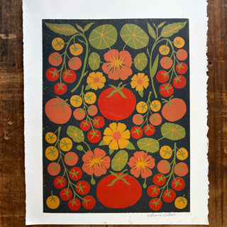Hand Block Printed "Tomatoes" Reduction Print - 1