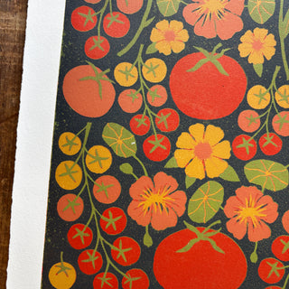 Hand Block Printed "Tomatoes" Reduction Print - 1