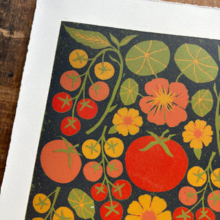 Hand Block Printed "Tomatoes" Reduction Print - 1