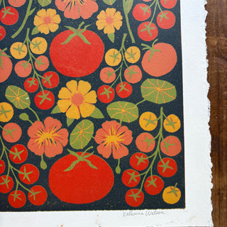 Hand Block Printed "Tomatoes" Reduction Print - 1