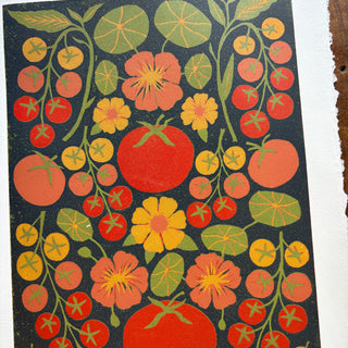 Hand Block Printed "Tomatoes" Reduction Print - 1
