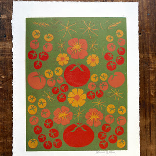 SECONDS: Hand Block Printed "Tomatoes" Reduction Print - 2