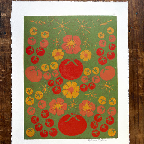 SECONDS: Hand Block Printed "Tomatoes" Reduction Print - 2