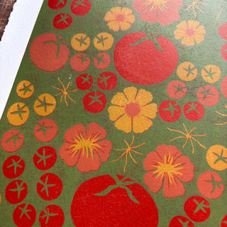 SECONDS: Hand Block Printed "Tomatoes" Reduction Print - 2