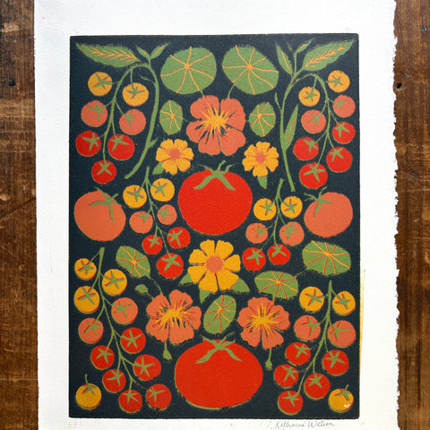 SECONDS: Hand Block Printed "Tomatoes" Reduction Print - 3
