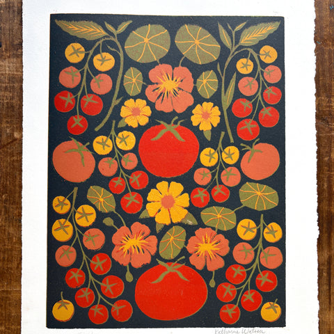 SECONDS: Hand Block Printed "Tomatoes" Reduction Print - 4