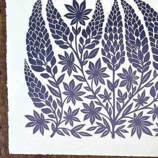 Hand Block Printed Lupines Art Print - No. 636