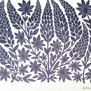 Hand Block Printed Lupines Art Print - No. 636