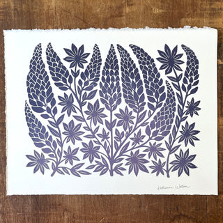 Hand Block Printed Lupines Art Print - No. 637