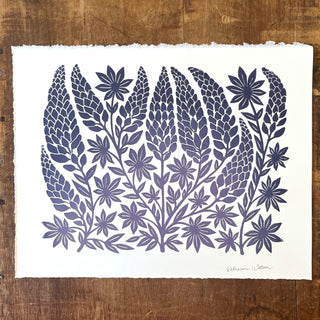 Hand Block Printed Lupines Art Print - No. 637