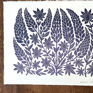 Hand Block Printed Lupines Art Print - No. 637