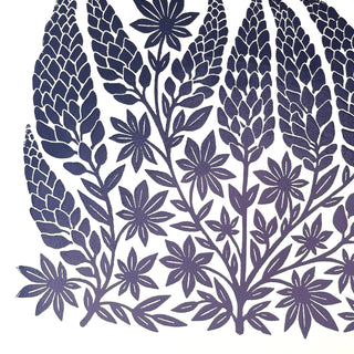 Hand Block Printed Lupines Art Print - No. 637