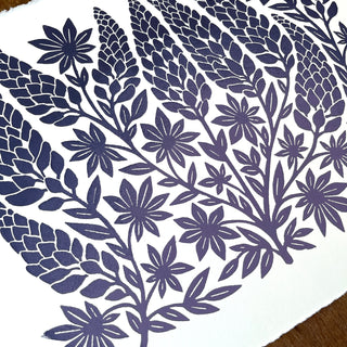 Hand Block Printed Lupines Art Print - No. 637