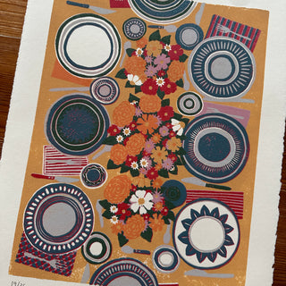 Hand Block Printed Tabletop Reduction Print - Vertical - No. 19