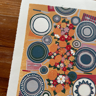 Hand Block Printed Tabletop Reduction Print - Vertical - No. 14