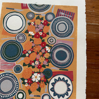 Hand Block Printed Tabletop Reduction Print - Vertical - No. 14