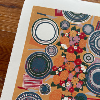 Hand Block Printed Tabletop Reduction Print - Vertical - No. 13