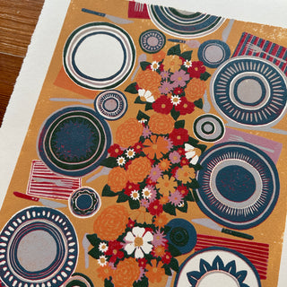 Hand Block Printed Tabletop Reduction Print - Vertical - No. 13