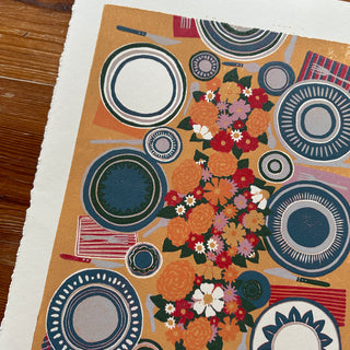 Hand Block Printed Tabletop Reduction Print - Vertical - No. 10