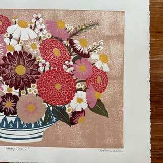 Hand Block Printed "Tabletop Floral I" Reduction Print - No. 3