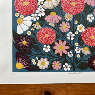 Hand Block Printed "Tabletop Floral II" Reduction Print - No. 3