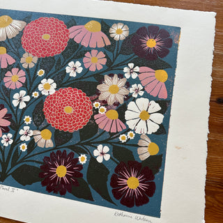 Hand Block Printed "Tabletop Floral II" Reduction Print - No. 3
