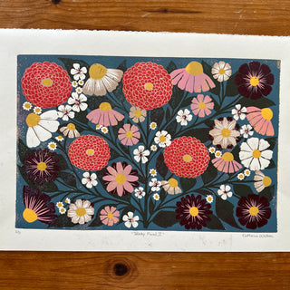 Hand Block Printed "Tabletop Floral II" Reduction Print - No. 2