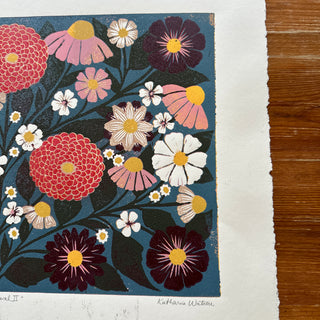 Hand Block Printed "Tabletop Floral II" Reduction Print - No. 2