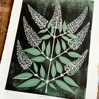 Hand Block Printed "Butterfly Bush" Reduction Print - No. 7